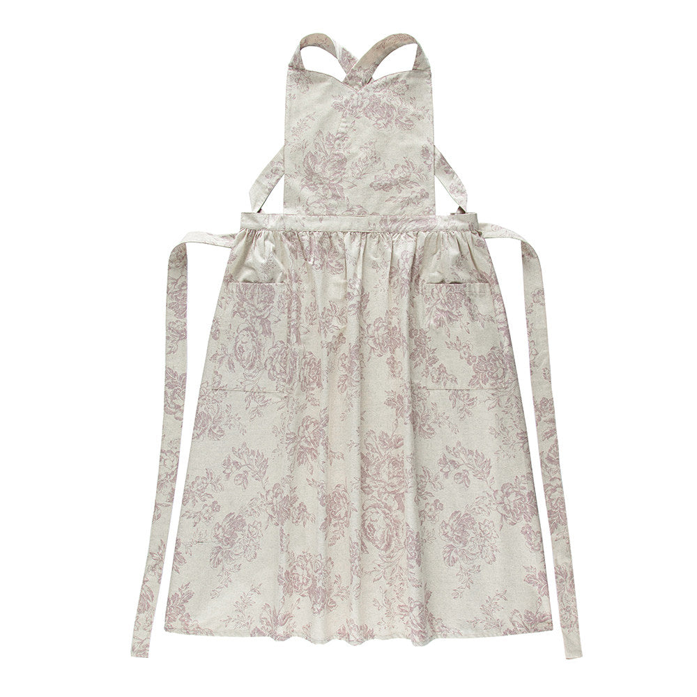 French Linen Suspender Apron, Floral Waterproof Kitchen Wraparound