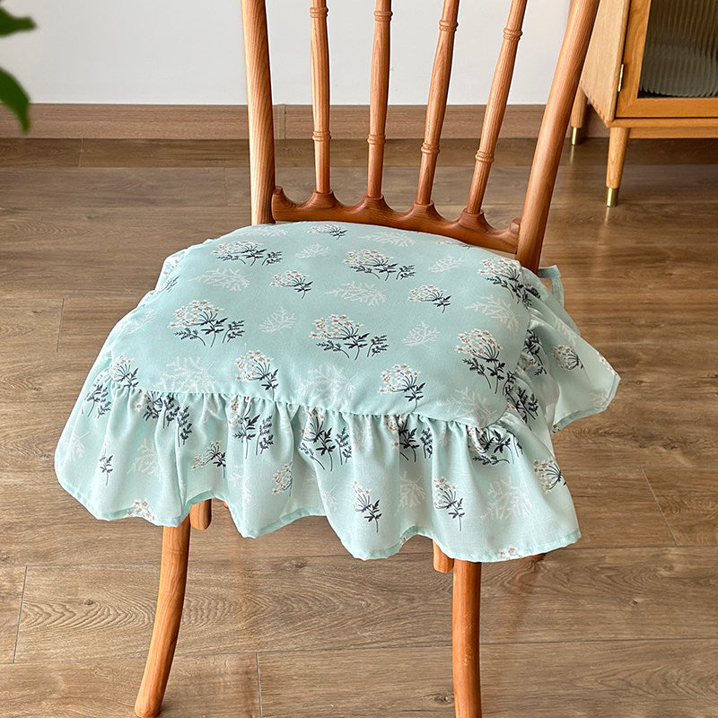 Pastoral Floral Ruffle Chair Cushion Cover, Cottagecore Dining Seat Pad