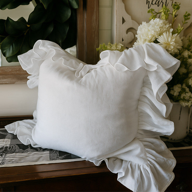 French White Lace Pillow Cover, Minimalist Cotton Sofa Cushion Cover