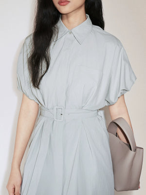 Shirt collar summer dress for pear-shaped women