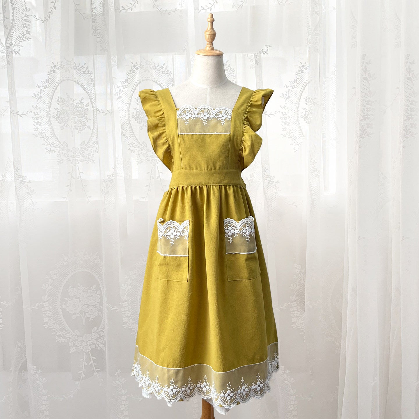 French Princess-Style Cotton Apron, Cute Cottagecore Kitchen Workwear