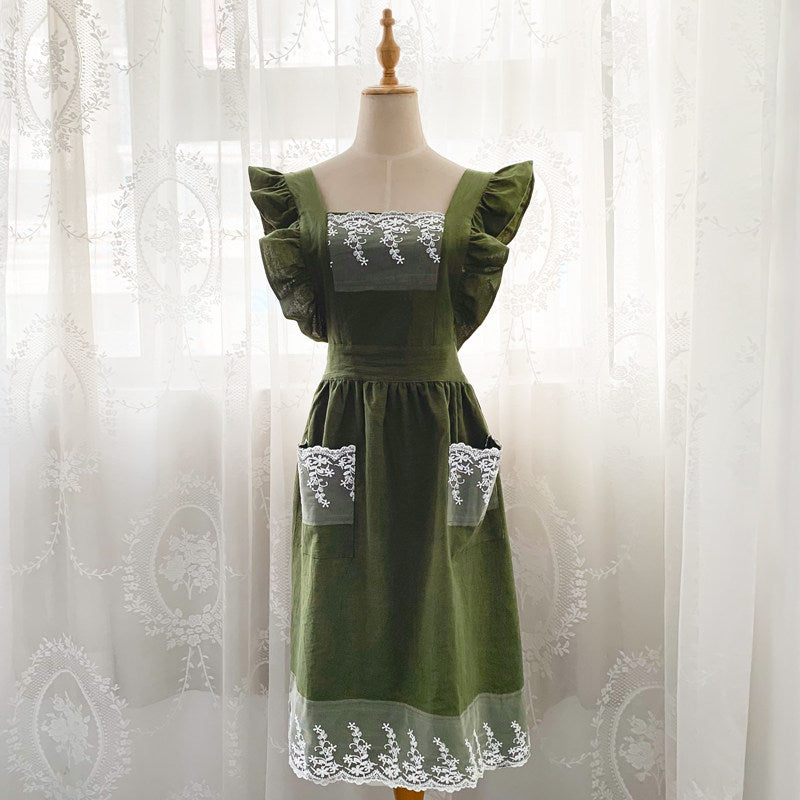 French Princess-Style Cotton Apron, Cute Cottagecore Kitchen Workwear