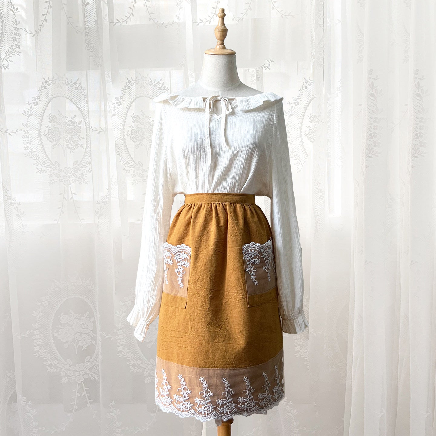French Princess-Style Cotton Apron, Cute Cottagecore Kitchen Workwear