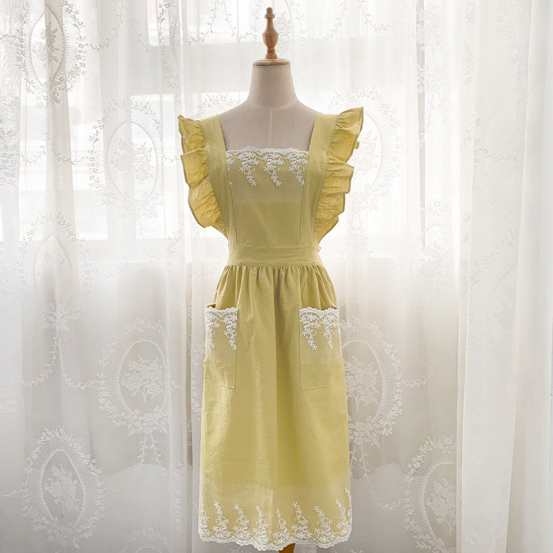 French Princess-Style Cotton Apron, Cute Cottagecore Kitchen Workwear