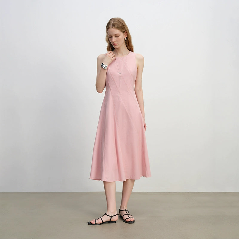 Petite asymmetrical cream sleeveless midi dress