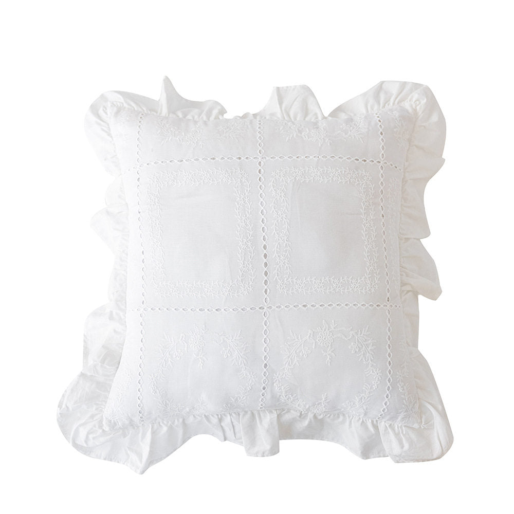 Nordic Ruffle Embroidered Pillow Cover, French Pastoral Sofa Cushion