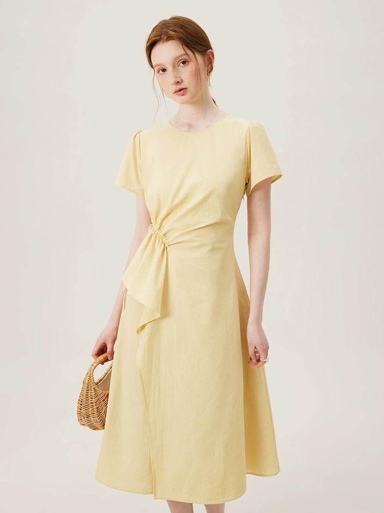 Close-up of concealed zipper on white cotton dress