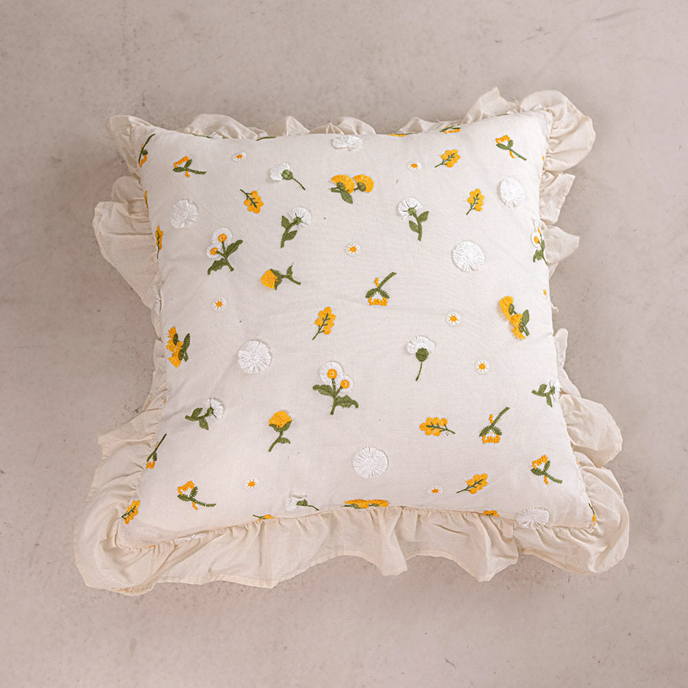 Nordic Ruffle Embroidered Pillow Cover, French Pastoral Sofa Cushion