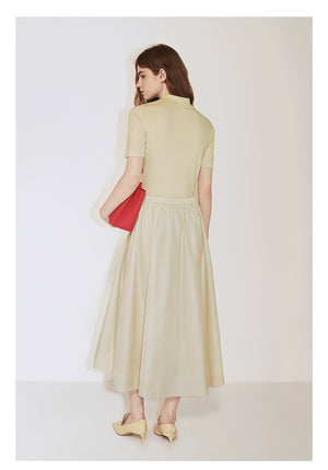 Front view of two-piece polo collar A-line dress