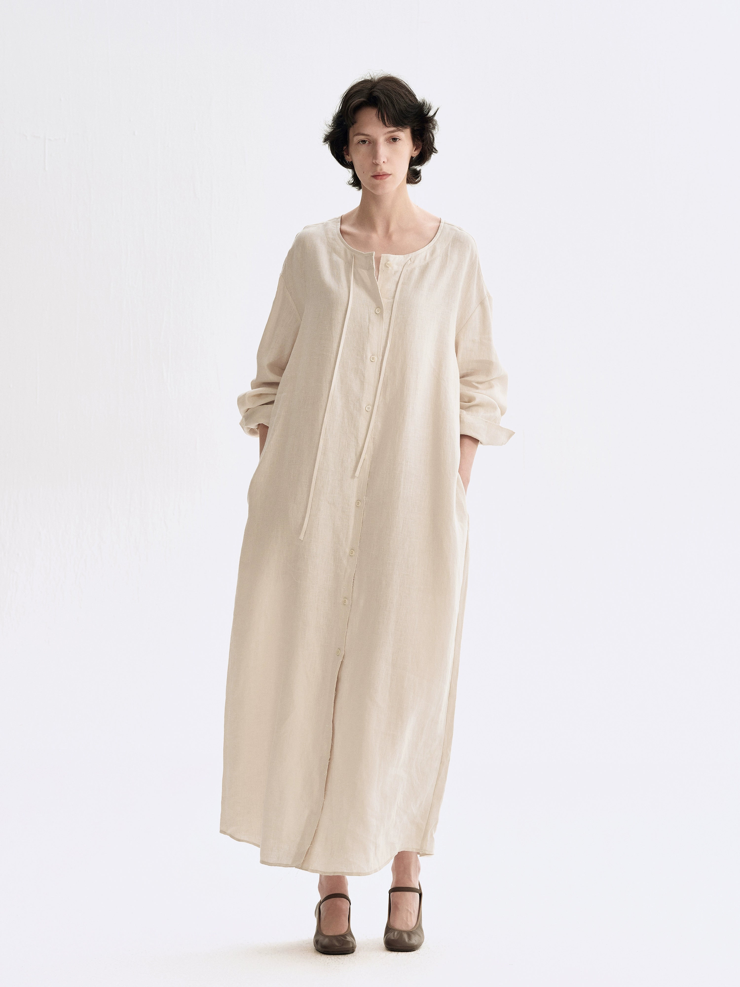 Loose-fit imported linen dress for spring