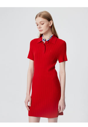 Color variation of short-sleeve polo knit midi dress by taileroom