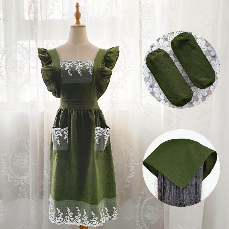 French Princess-Style Cotton Apron, Cute Cottagecore Kitchen Workwear