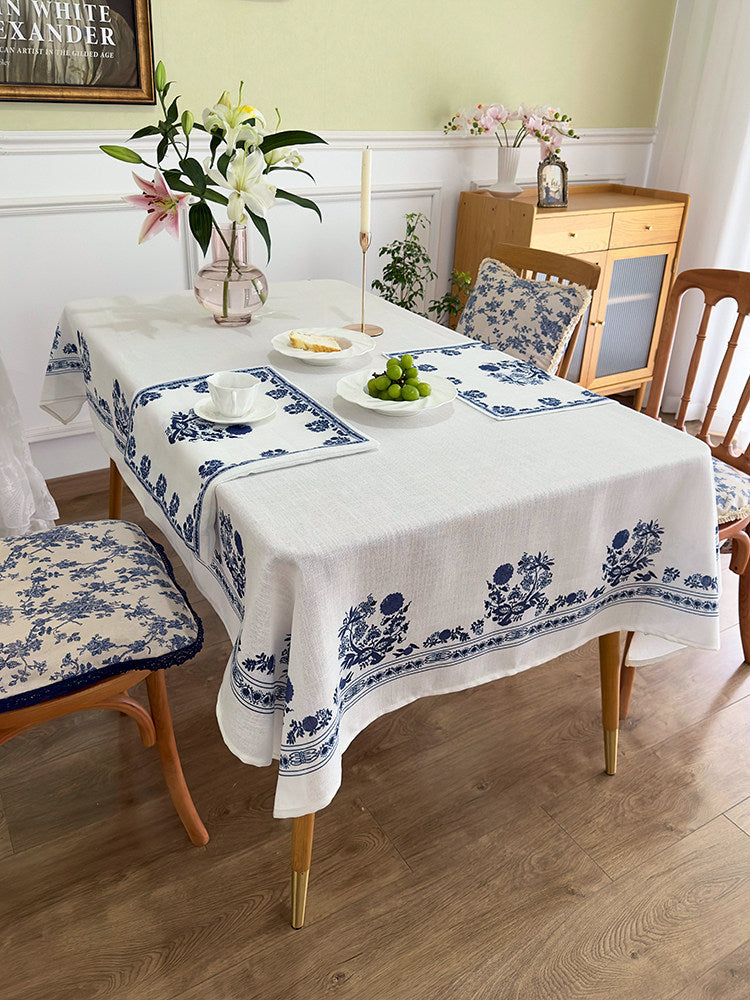 Blue and White Light Luxury Tablecloth, French Retro Dining Cover