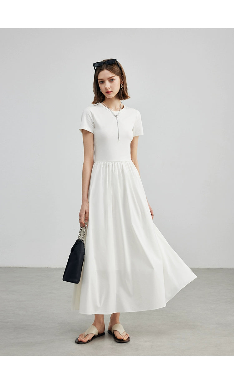 Back view of draped cotton cream dress by taileroom