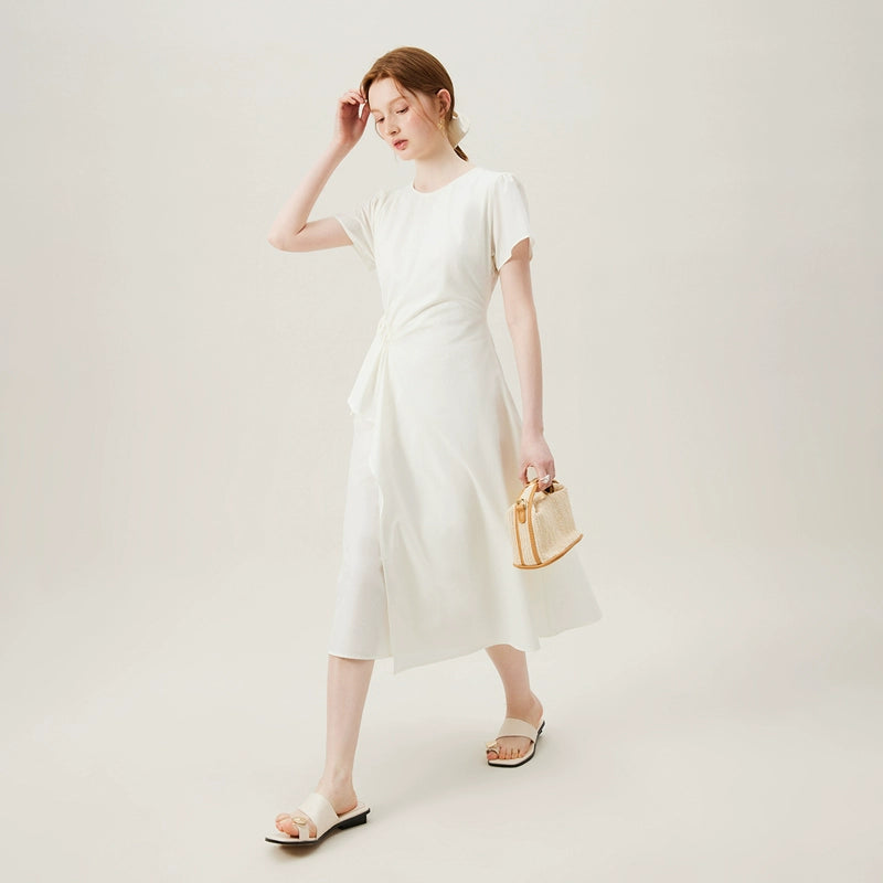 Full front and back views of cotton midi dress