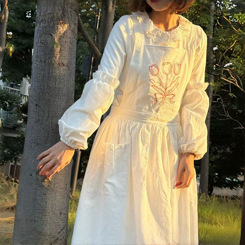 French Country Cover-Up Apron, Floral Forest Print Workwear Skirt