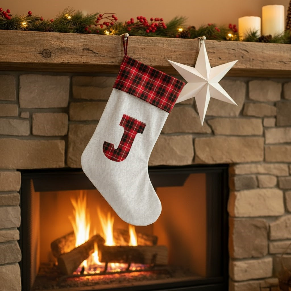 Personalized Initial Christmas Stocking | Tartan Monogram Letter with Tartan Cuff