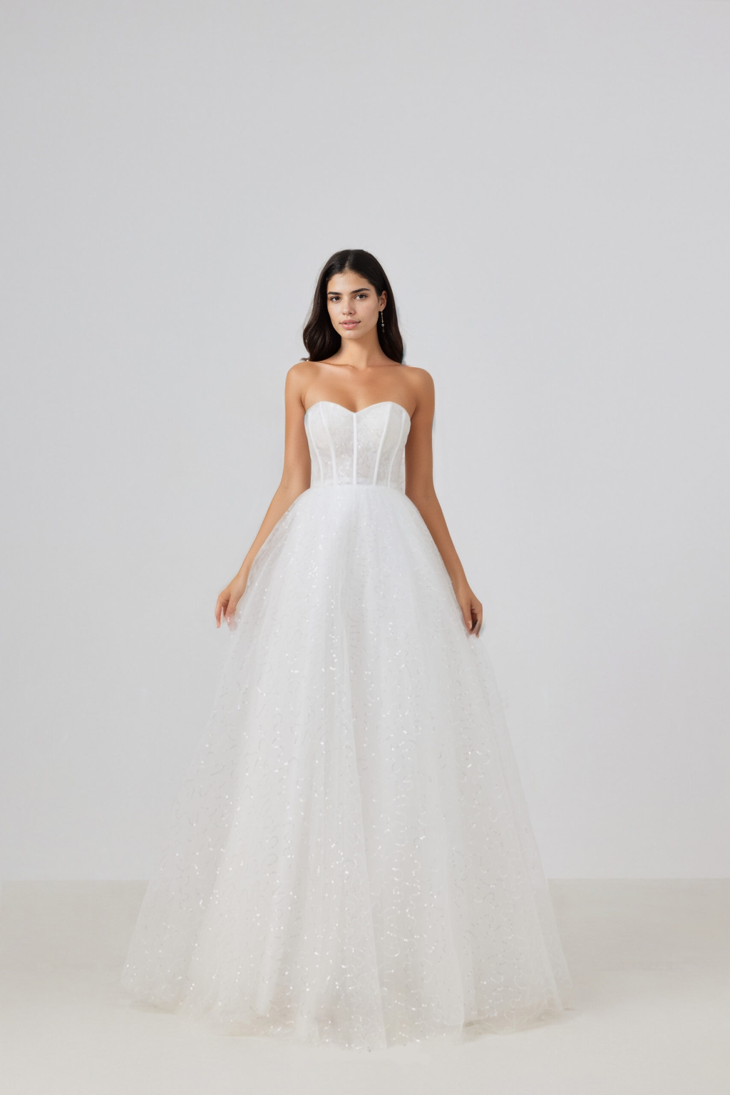 Satin mermaid gown with a Queen Anne neckline