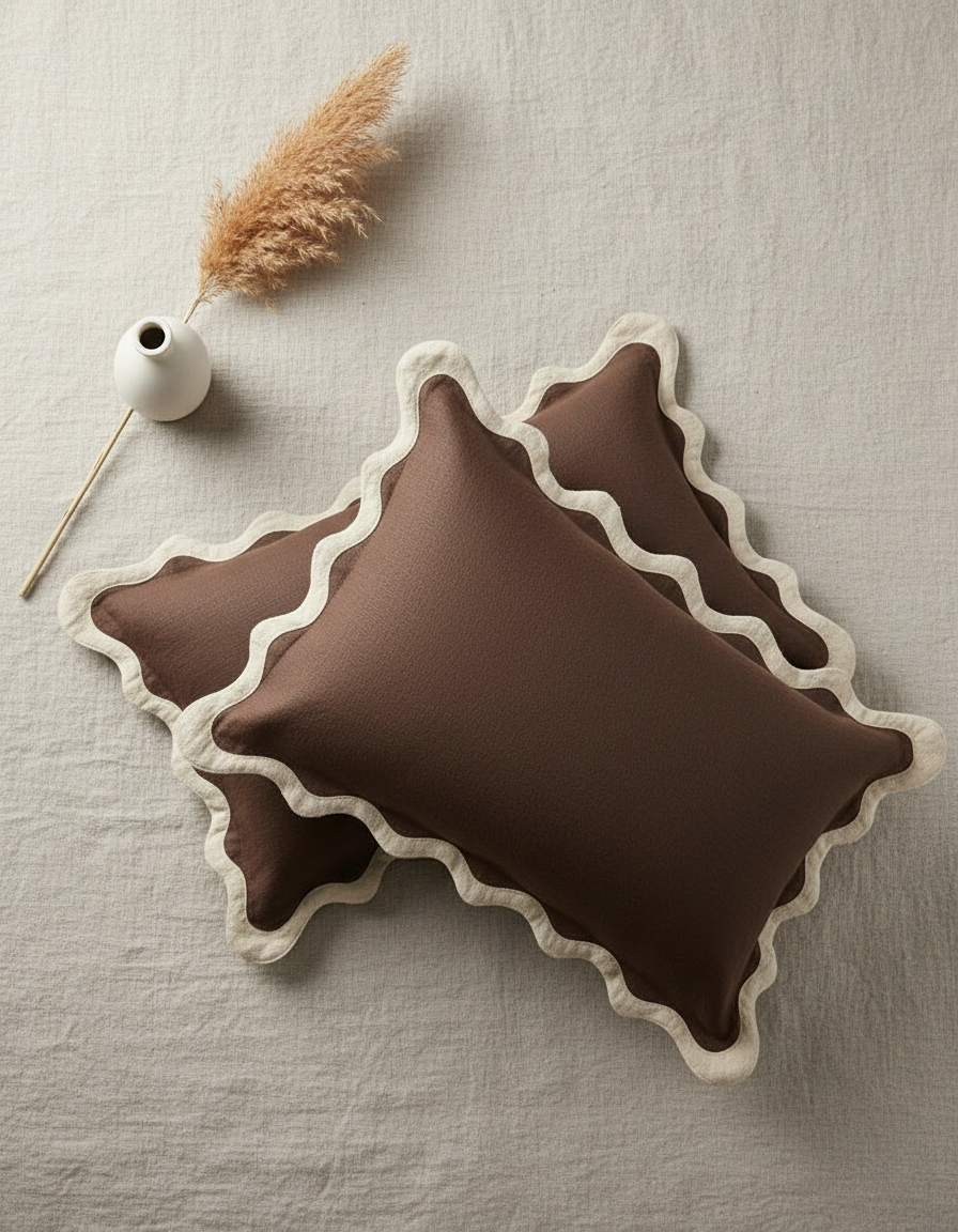 Scalloped Pillow Cover - Luxury Decorative Cushion for Bed - Neutral Home Decor