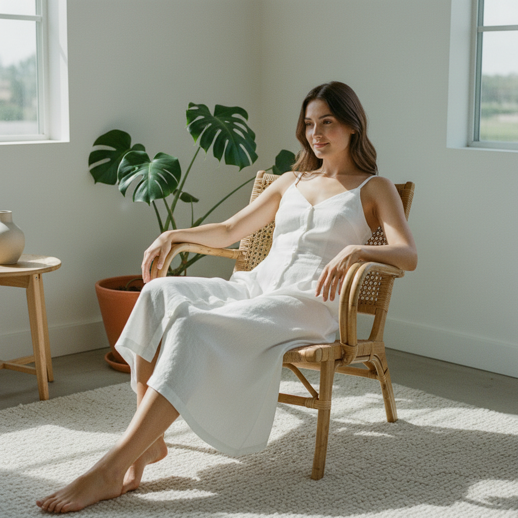 Button-Front Midi Slip Dress