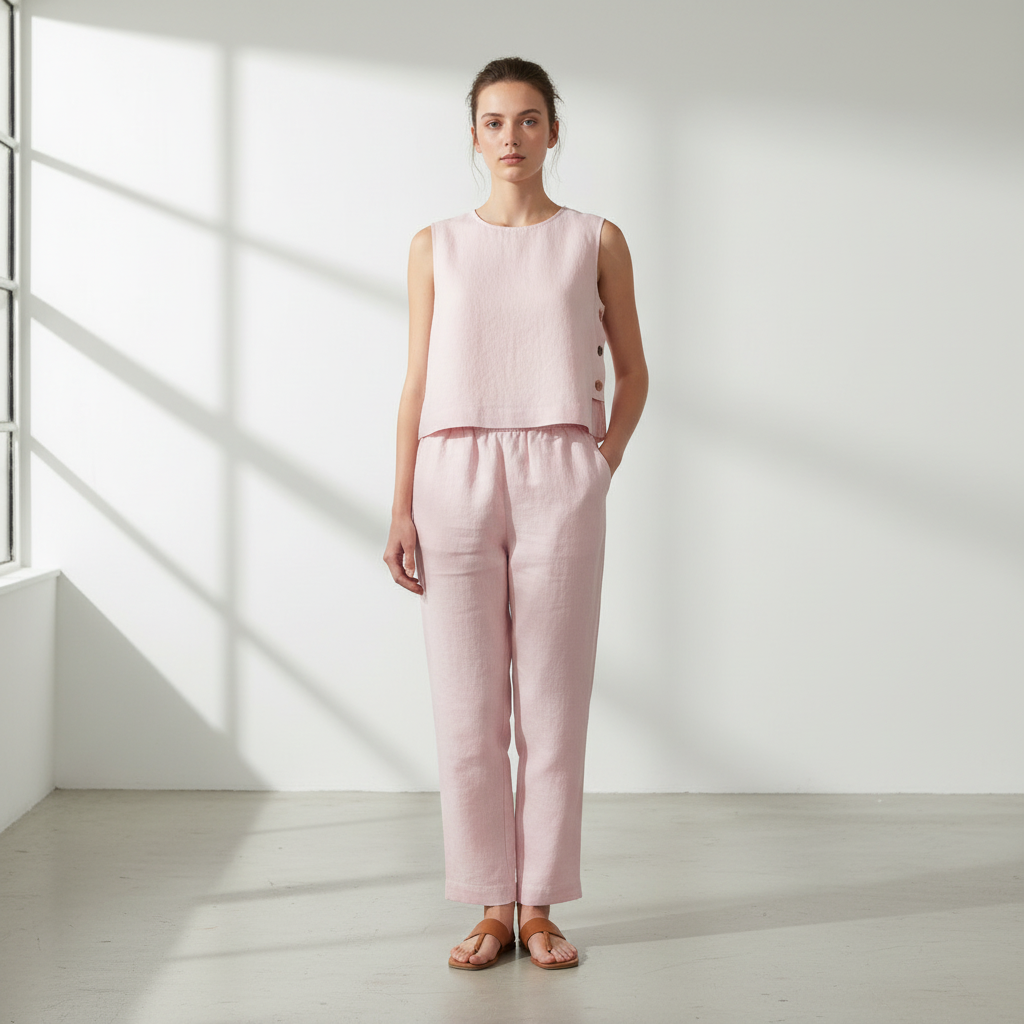 Sleeveless Button-Side Top & Pants Set