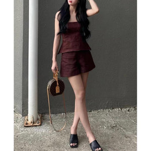 Chic peplum linen top and short set