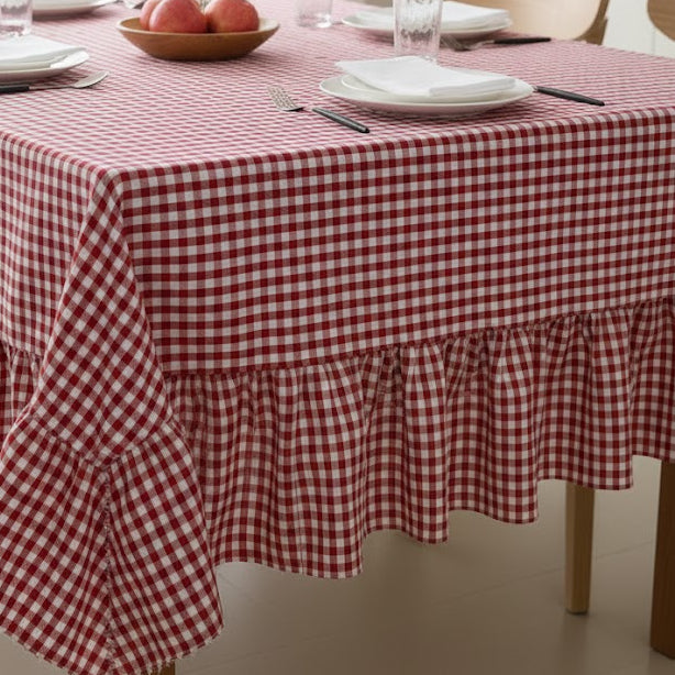 Gingham Farmhouse Tablecloth with Ruffle