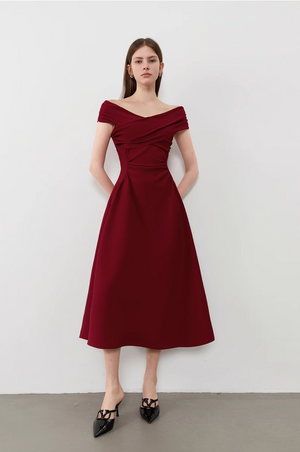 Front view of elegant short sleeve engagement dress