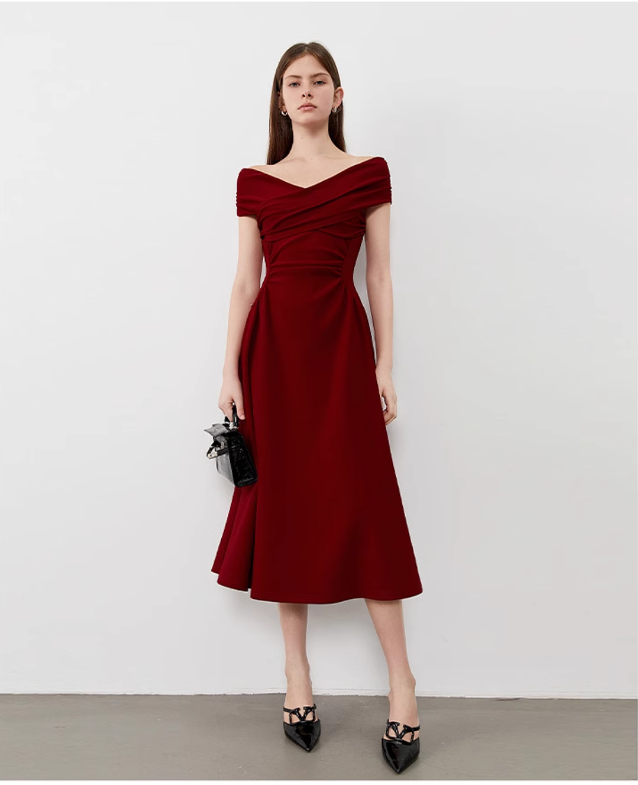 Side profile showcasing the gown's silhouette