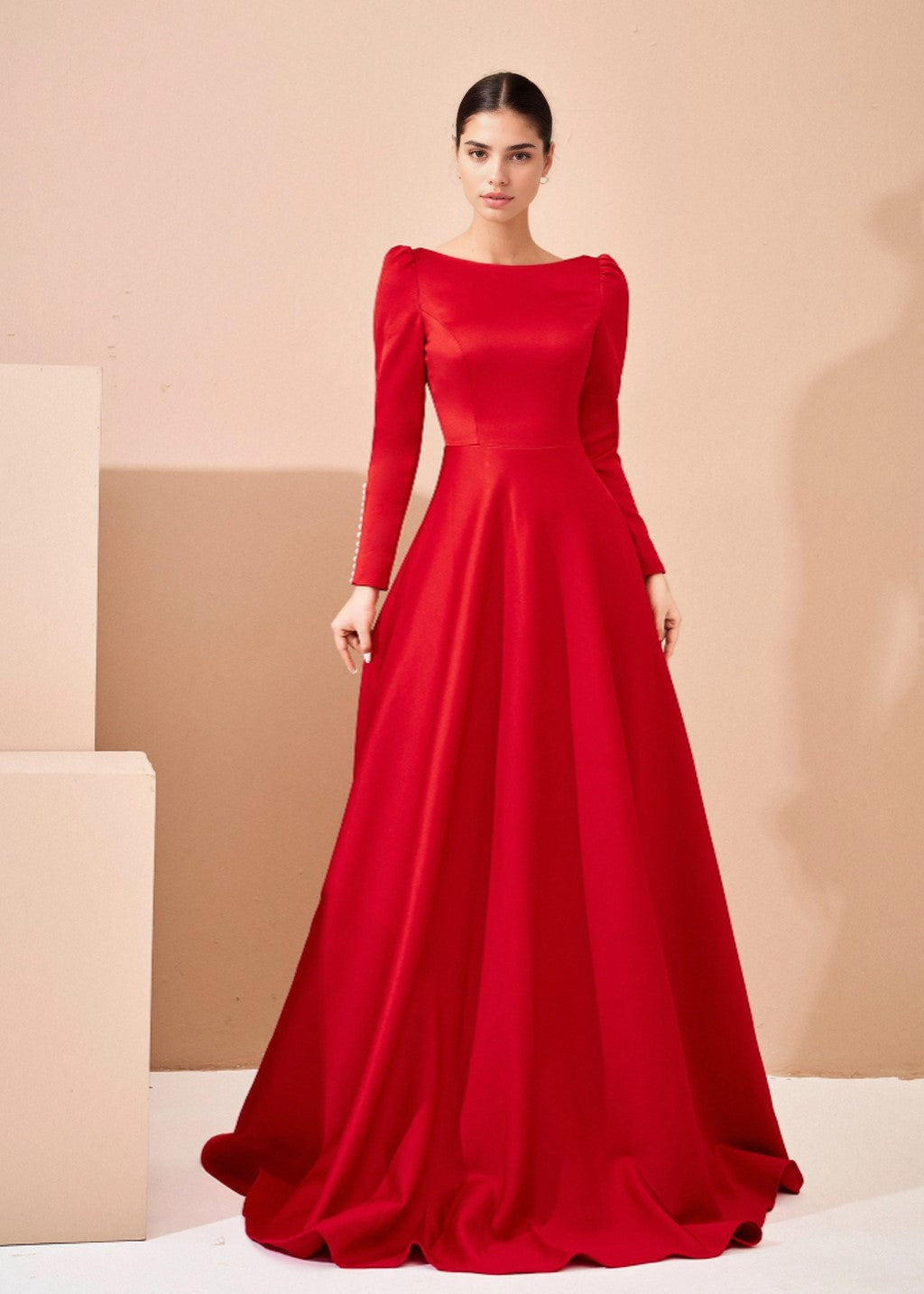 V-neckline wedding dress adorned with pearls