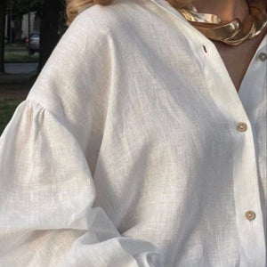 Linen shirt with puffed sleeves and casual fit