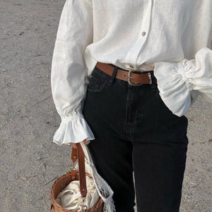 Billowy sleeve shirt in soft linen fabric