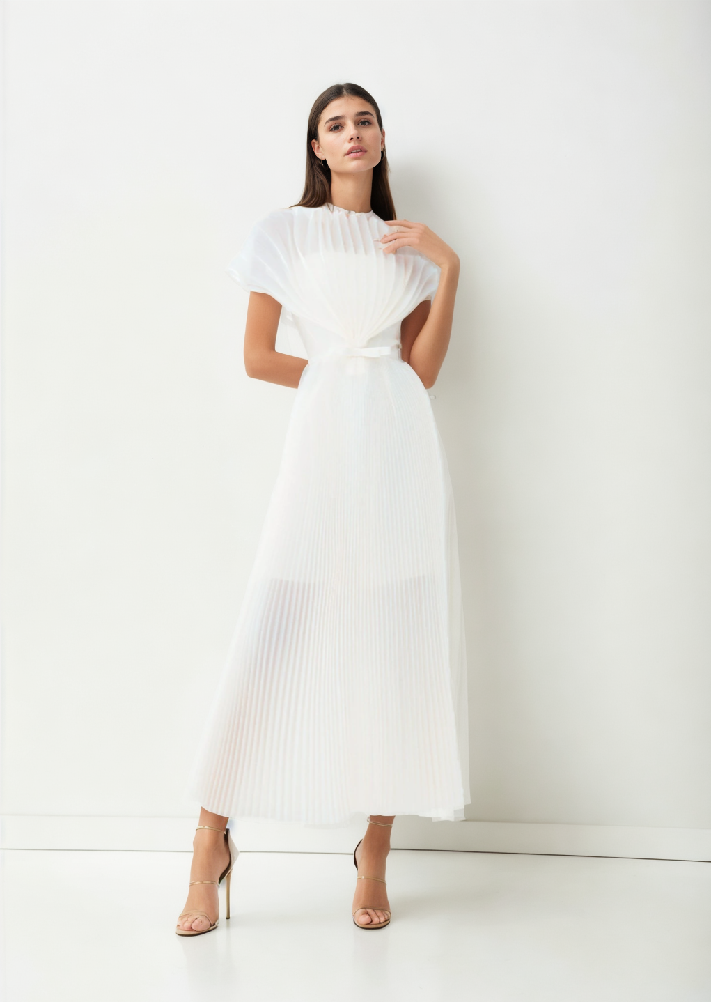 Jasmine high-end cute white party dress with pleated layers