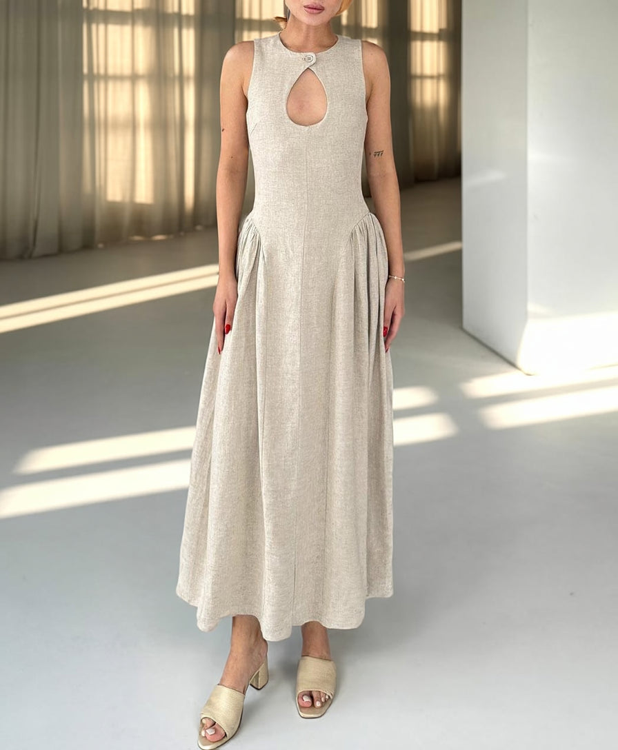Natural-toned linen dress with soft drape