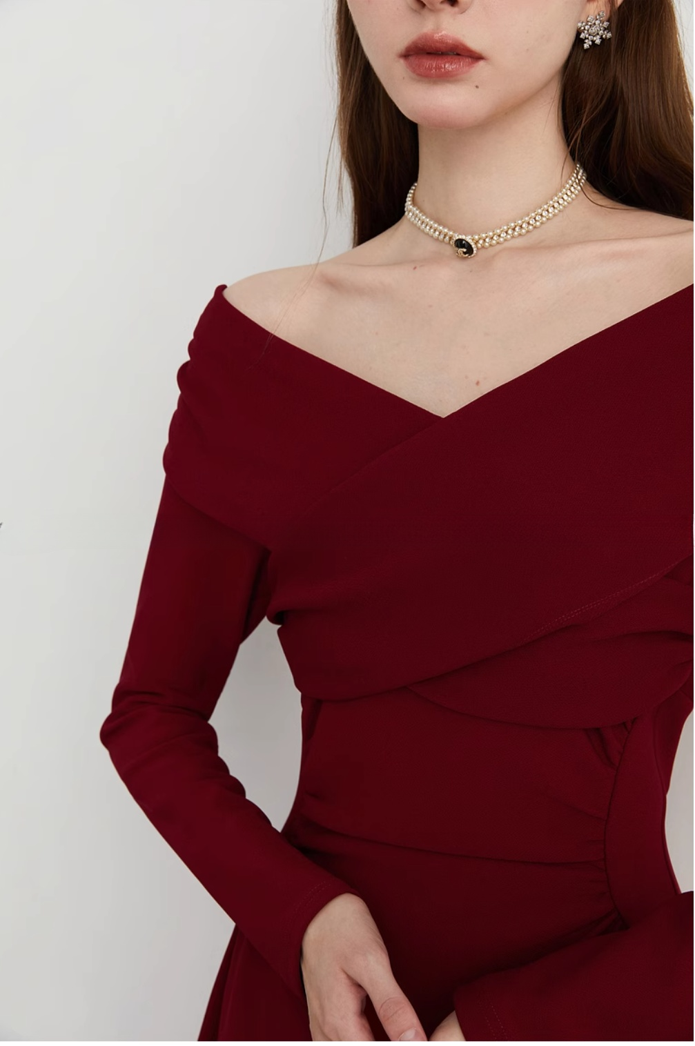 Front view of elegant short sleeve engagement dress