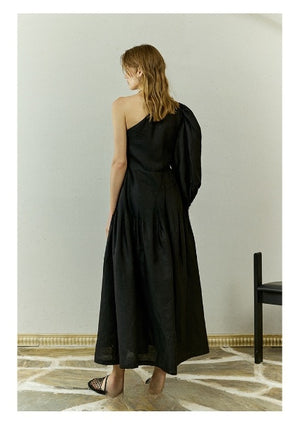Elegant linen event dress with gathered hem