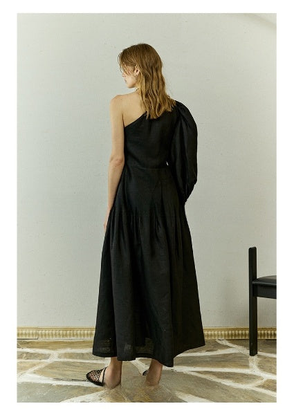 Elegant linen event dress with gathered hem