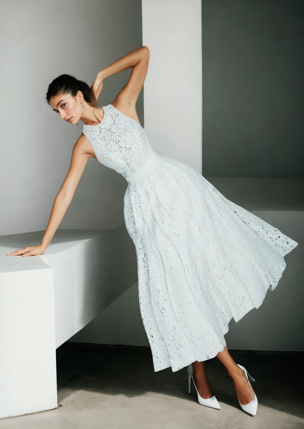 Violet beautiful white lace overall dress for wedding parties