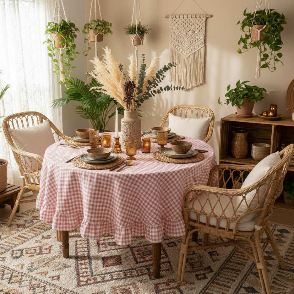 Checkered Gingham Farmhouse Table Cover for Dining & Kitchen