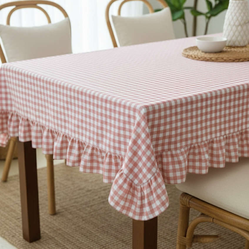 Gingham Farmhouse Table Cover for Dining & Kitchen Decor