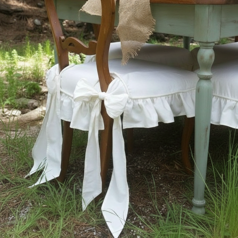 Elegant Ruffled Chair Slipcover with Oversized Bows