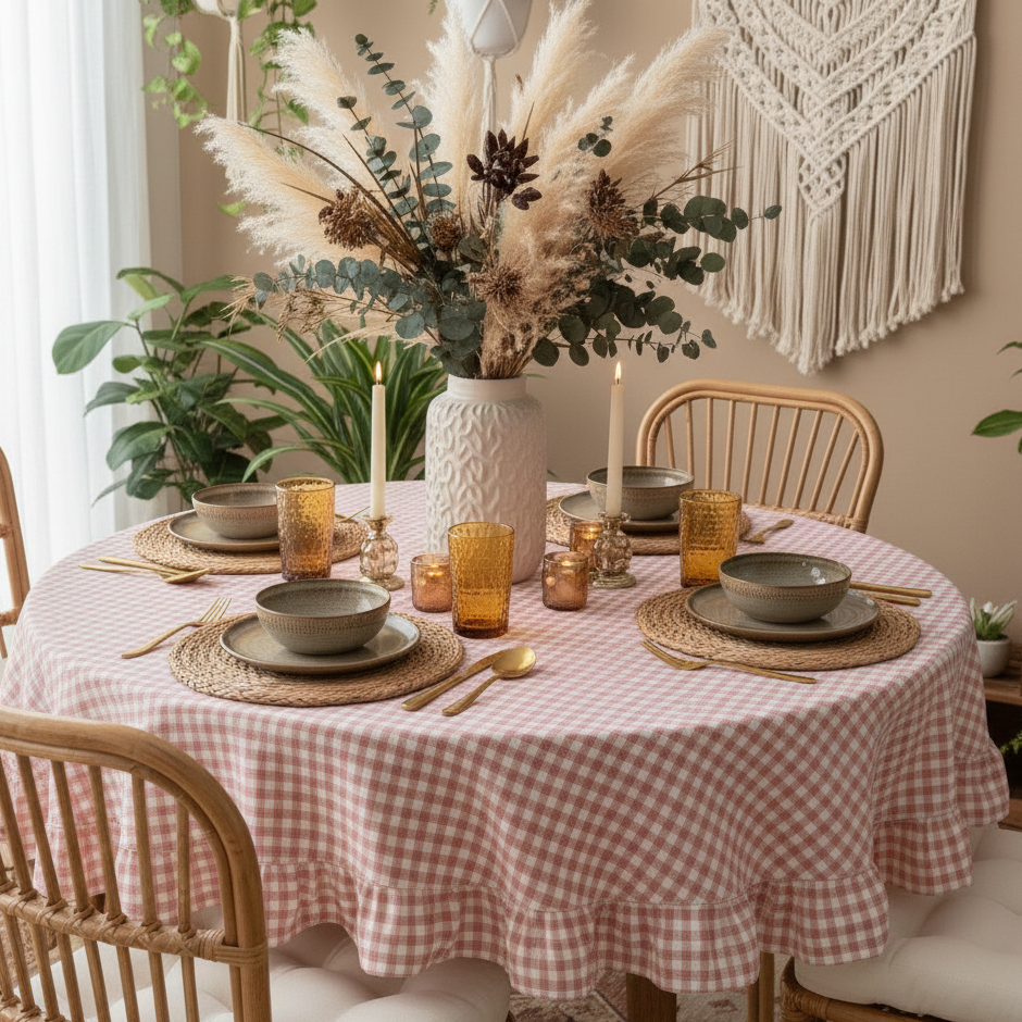 Checkered Gingham Farmhouse Table Cover for Dining & Kitchen