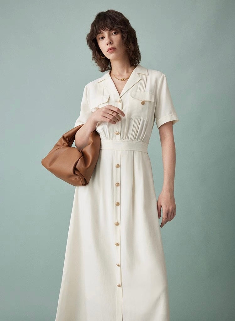 Cotton utility-inspired cream dress with soft structure by taileroom