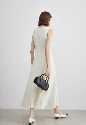 Side profile of modern romantic sleeveless dress