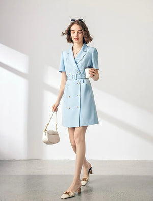 Designer-inspired short sleeve blazer mini in light blue