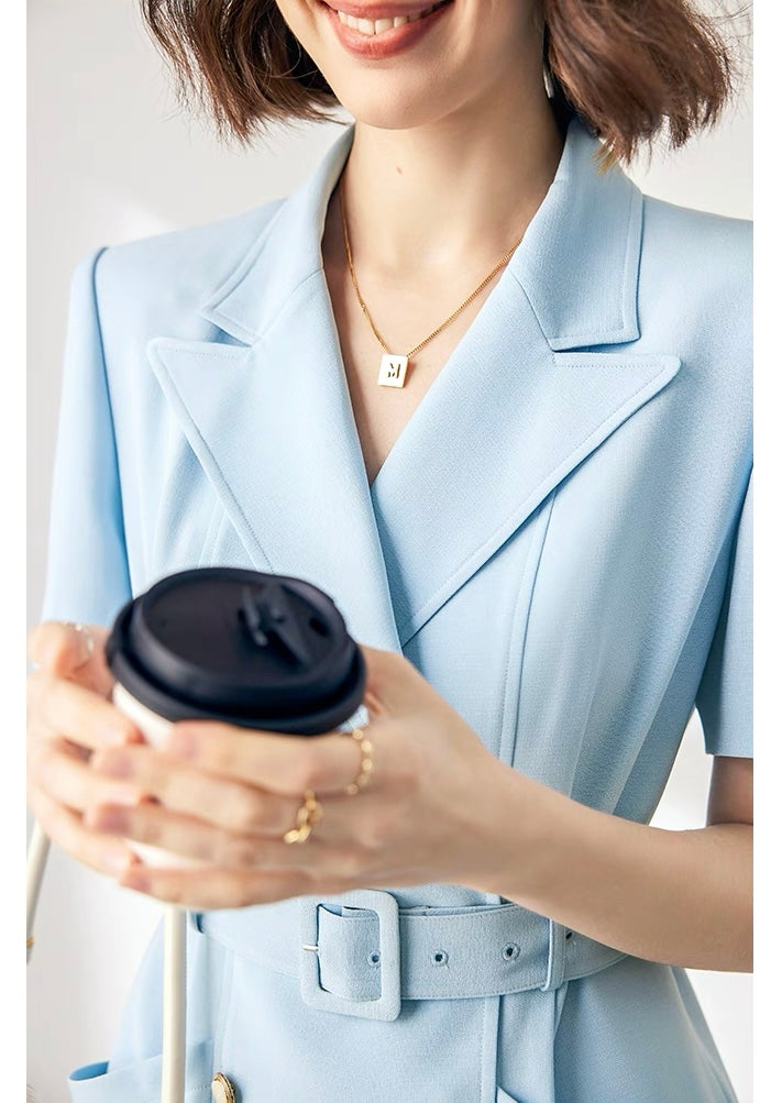 Elegant and polished light blue blazer dress by taileroom