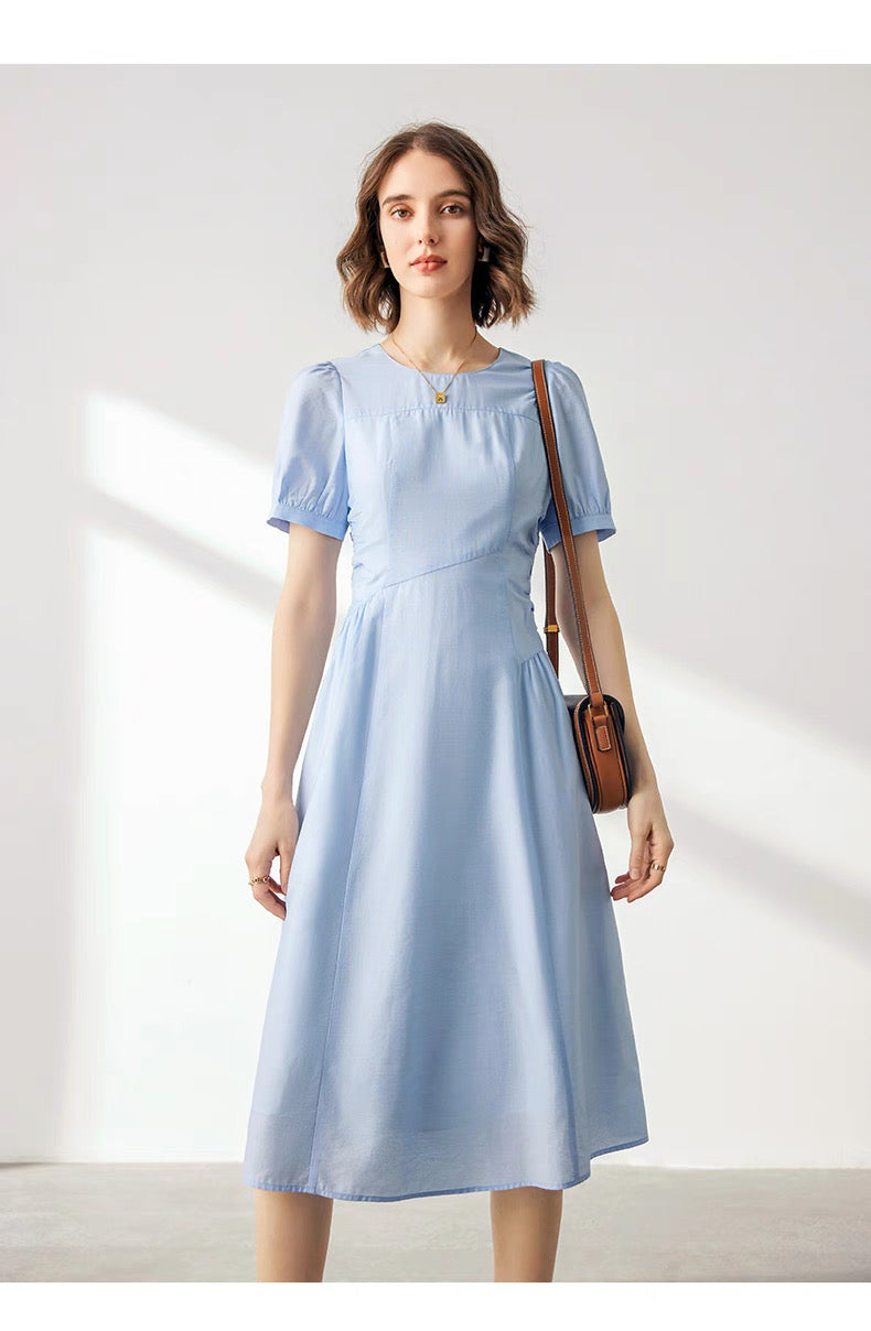 Feminine French blue dress perfect for spring style