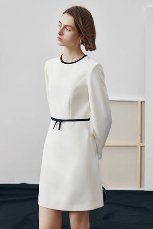 French-style mini dress with bow detail at waist