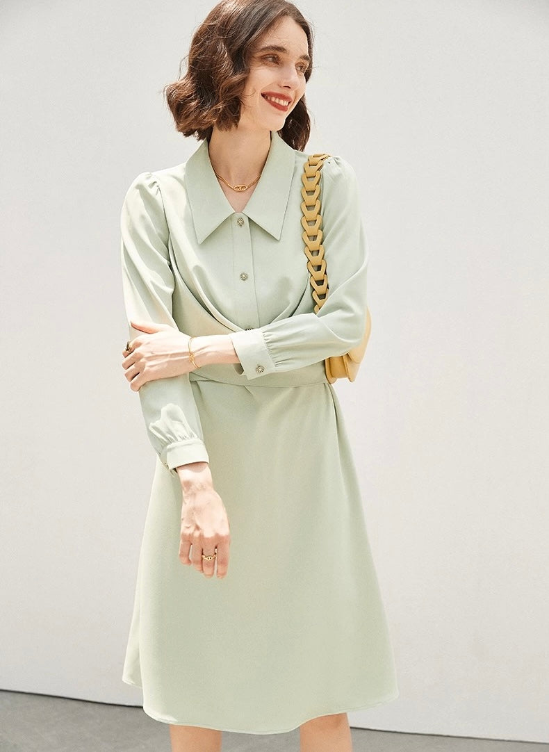 Daylight portrait of woman in lime retro dress