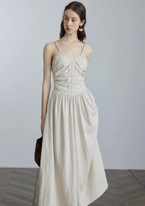 Linen spaghetti strap A-line maxi dress